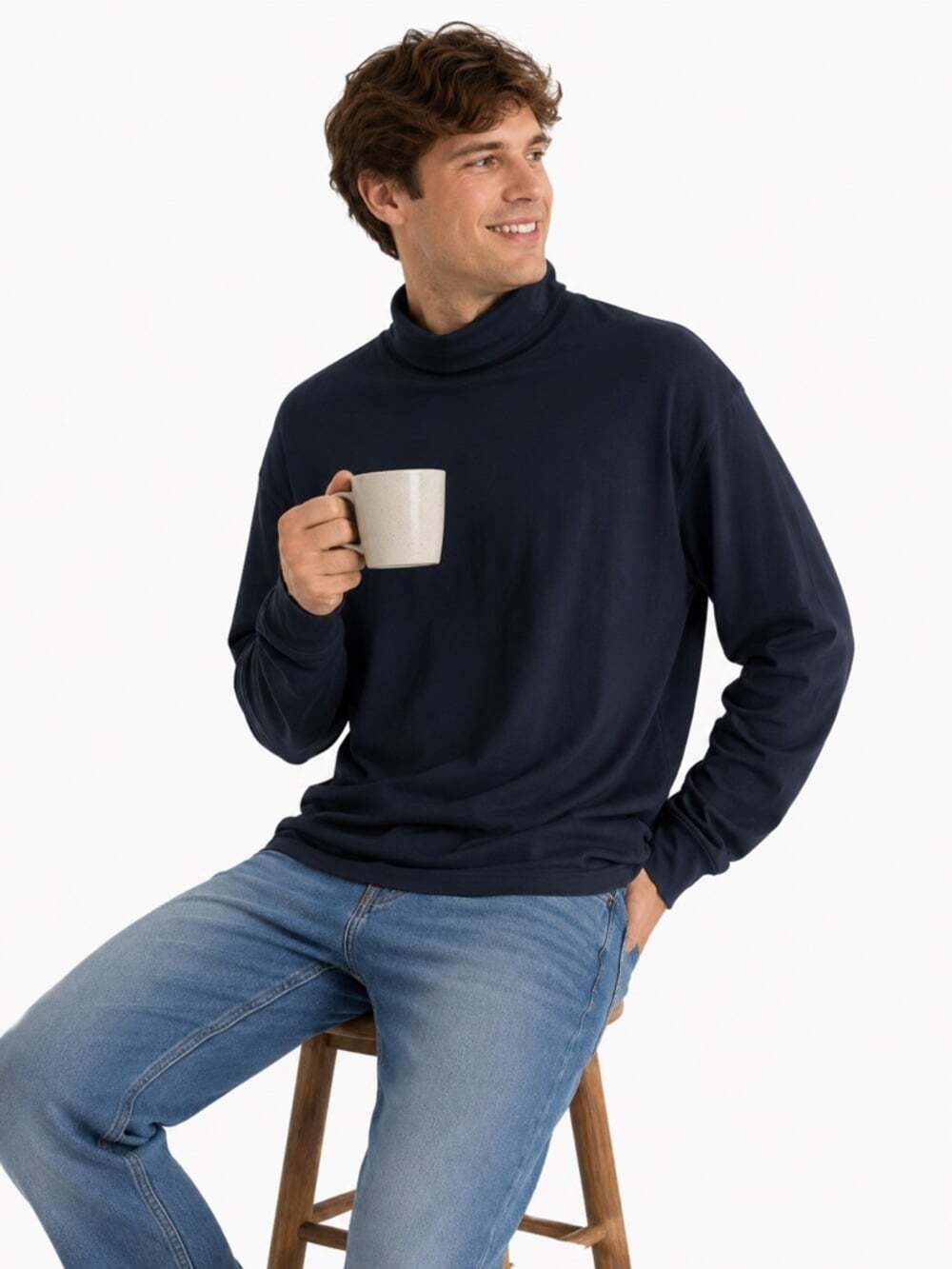 L.L.Bean Navy Blue Long Sleeved Stretch Mock Neck Sweater Size Large